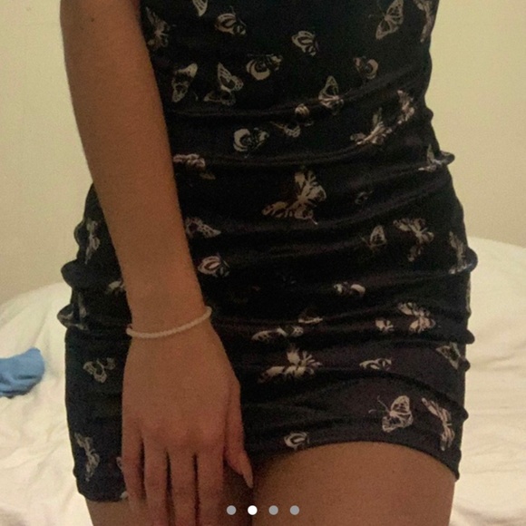 Black and Grey Velvet Butterfly Slip on Dress - Picture 2 of 4